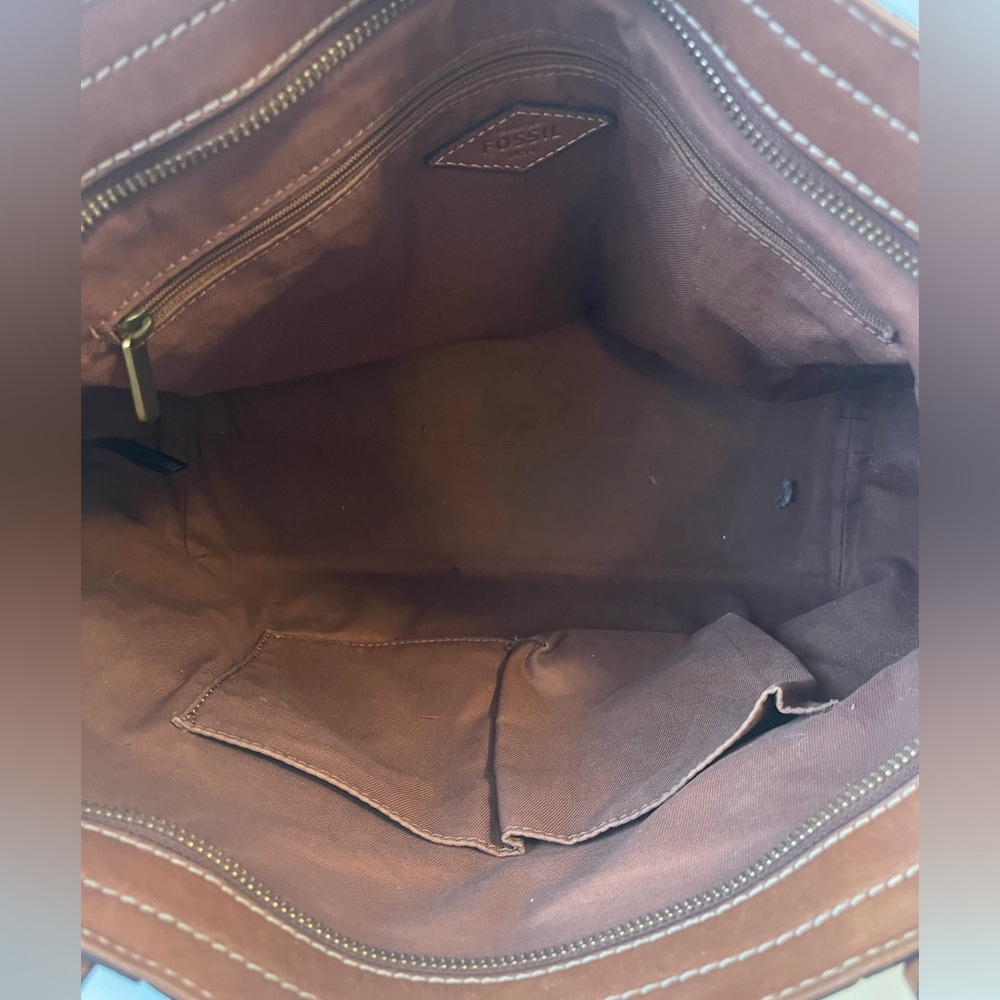 Fossil Brown Pebbled Leather Emma Tote Brass Key - Picture 10 of 16